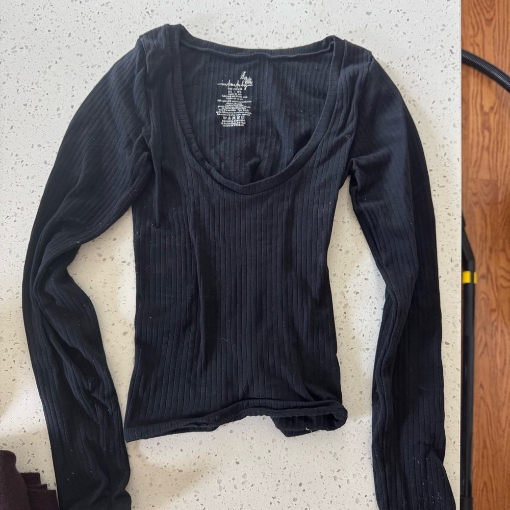 Free People Intimately Black Long Sleeve Ribbed Top
